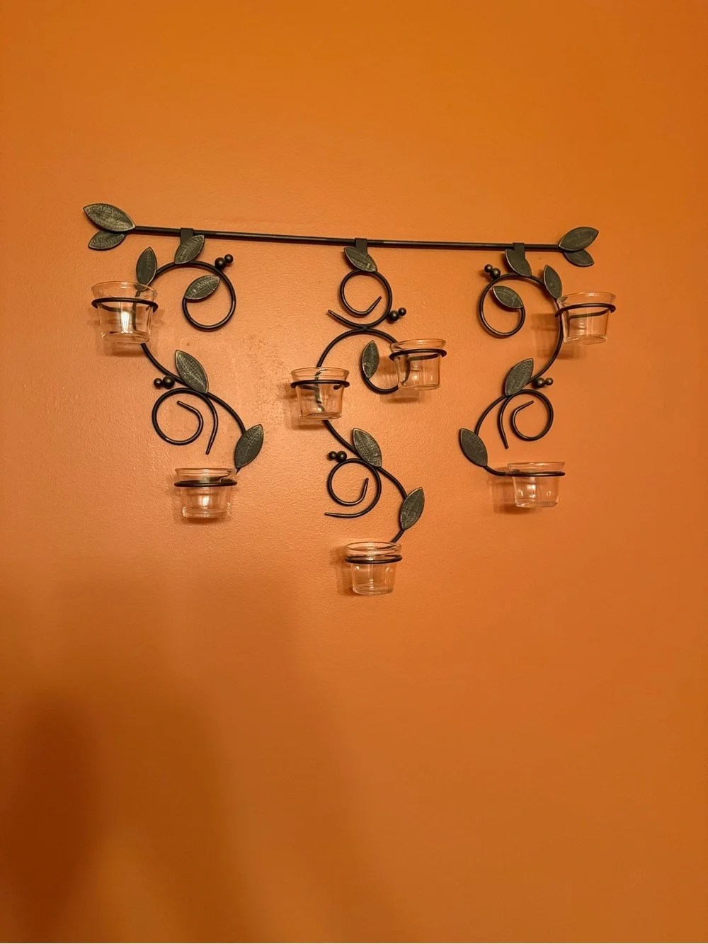 Leaf Trail Wall Votive Holder - Black and Glass
